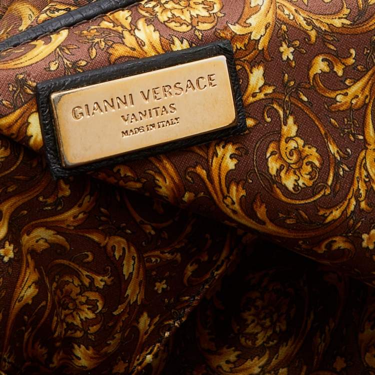 Pre Owned Versace Black Leather Barocco Vanitas Zip Shoulder Bag