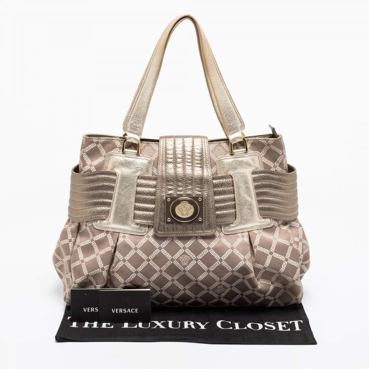 مملوكة مسبقًا Versace Grey/Silver Signature Canvas And Leather Satchel