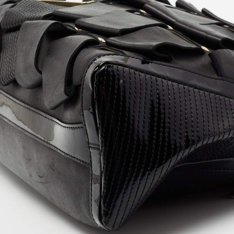 Pre Owned Versace Black Patent And Leather Vanitas Shopping Tote