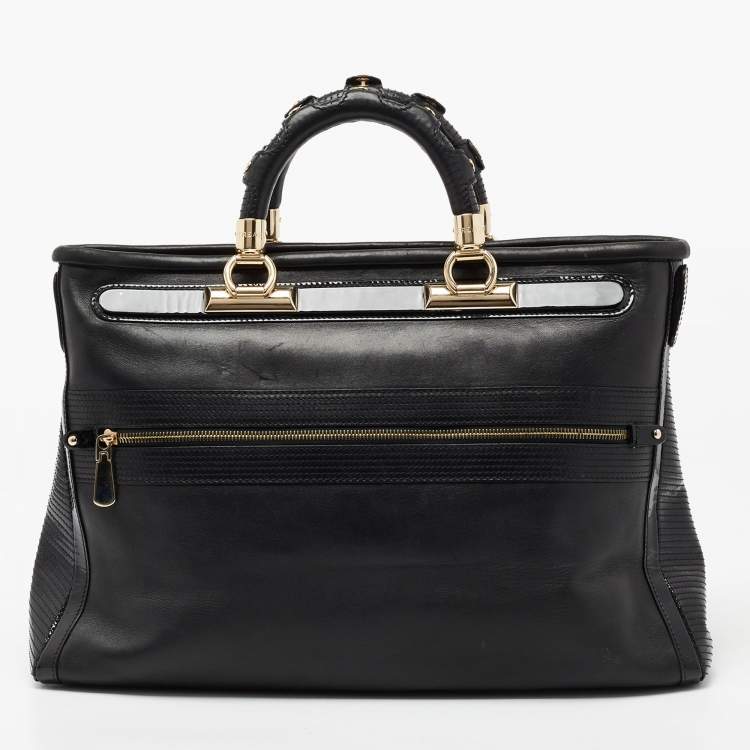 Pre Owned Versace Black Patent And Leather Vanitas Shopping Tote