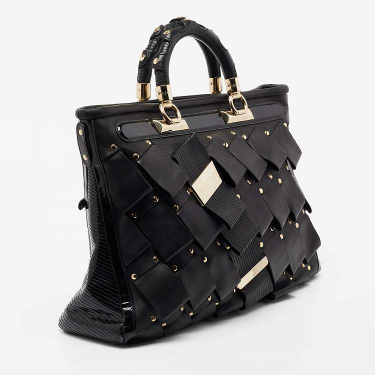 Pre Owned Versace Black Patent And Leather Vanitas Shopping Tote