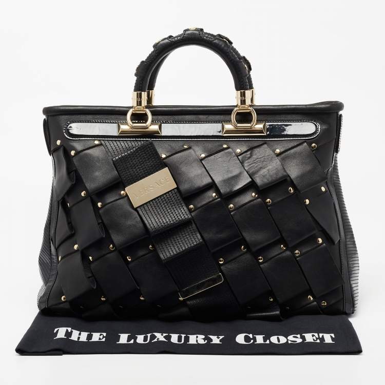 Pre Owned Versace Black Patent And Leather Vanitas Shopping Tote