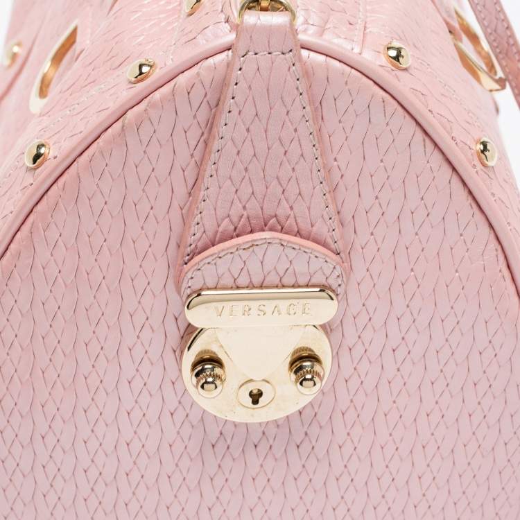 Pre Owned Versace Pink Braided Embossed Leather Snap Out Of It Satchel