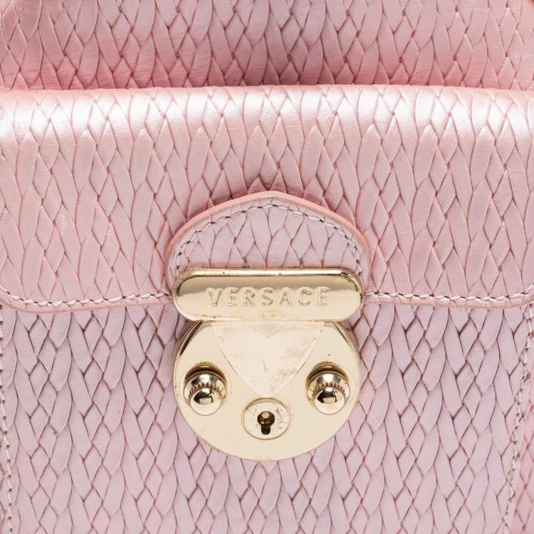 Pre Owned Versace Pink Braided Embossed Leather Snap Out Of It Satchel
