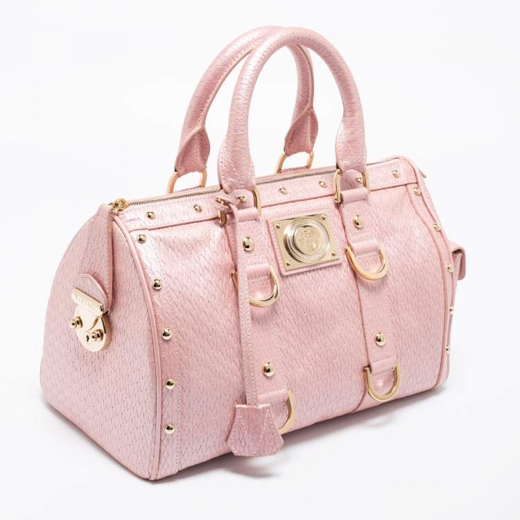 Pre Owned Versace Pink Braided Embossed Leather Snap Out Of It Satchel