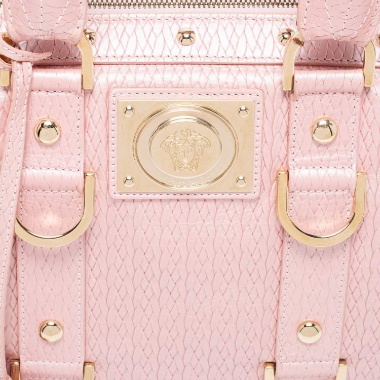 Pre Owned Versace Pink Braided Embossed Leather Snap Out Of It Satchel