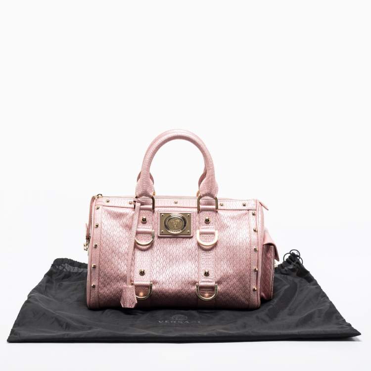 Pre Owned Versace Pink Braided Embossed Leather Snap Out Of It Satchel