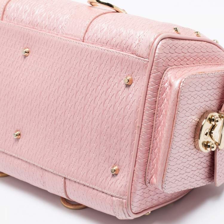 Pre Owned Versace Pink Braided Embossed Leather Snap Out Of It Satchel