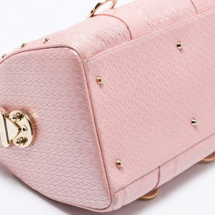 Pre Owned Versace Pink Braided Embossed Leather Snap Out Of It Satchel