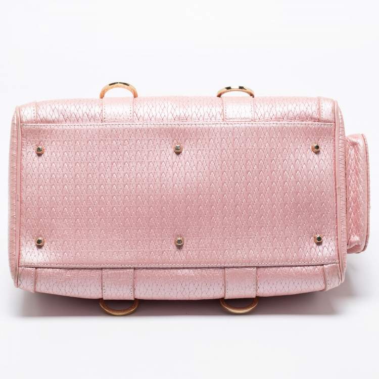 Pre Owned Versace Pink Braided Embossed Leather Snap Out Of It Satchel