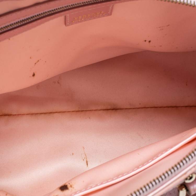Pre Owned Versace Pink Braided Embossed Leather Snap Out Of It Satchel
