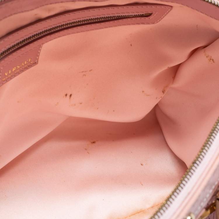 Pre Owned Versace Pink Braided Embossed Leather Snap Out Of It Satchel