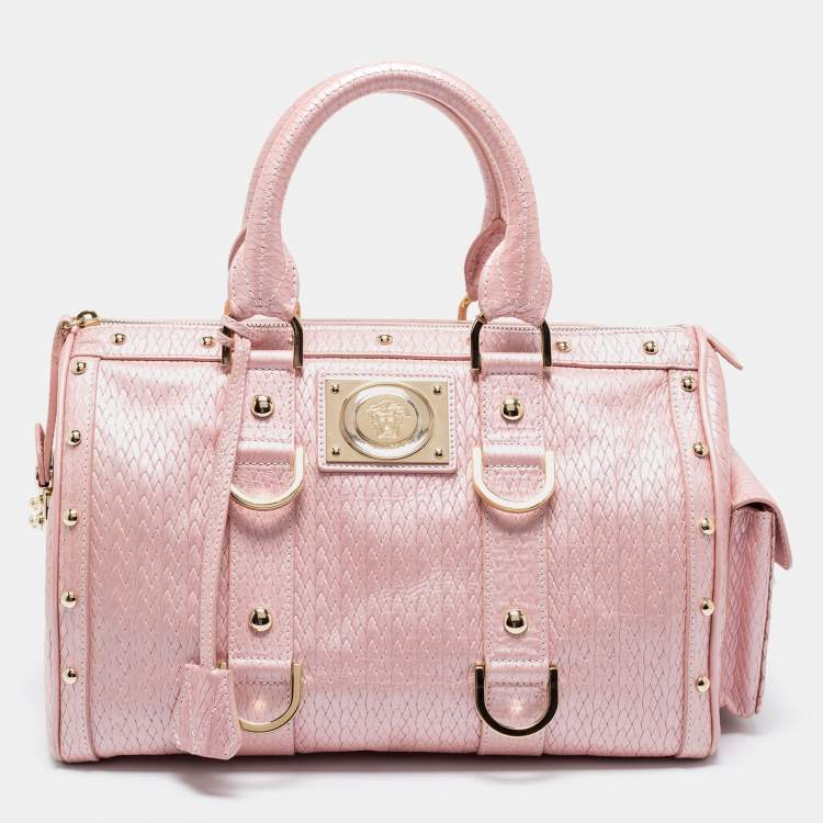 Pre Owned Versace Pink Braided Embossed Leather Snap Out Of It Satchel