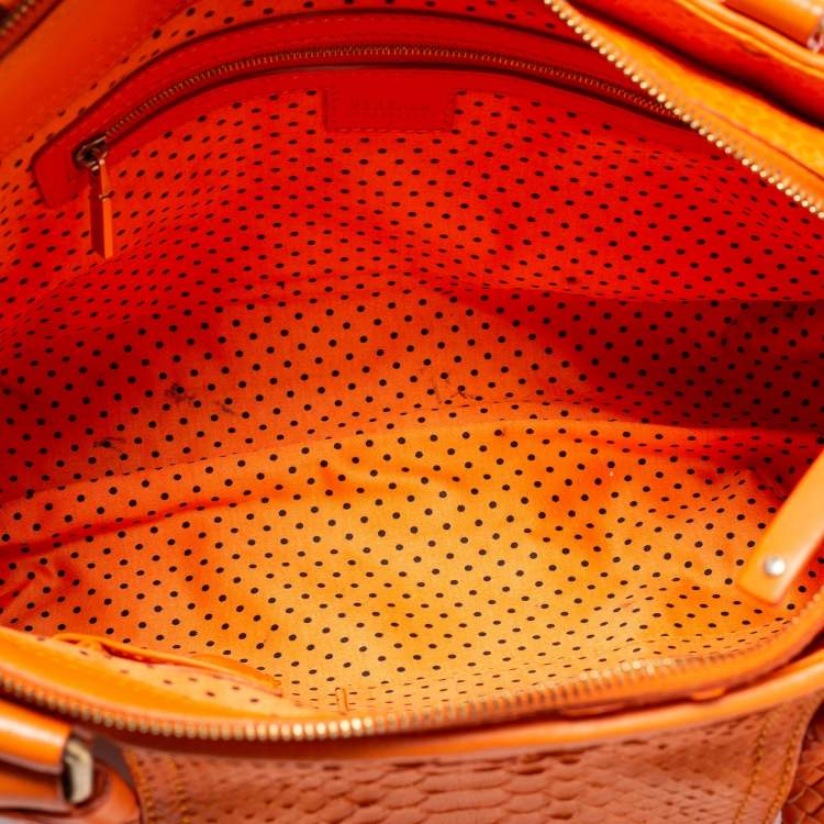 Pre Owned Versace Orange Python and Leather Front Pocket Hobo