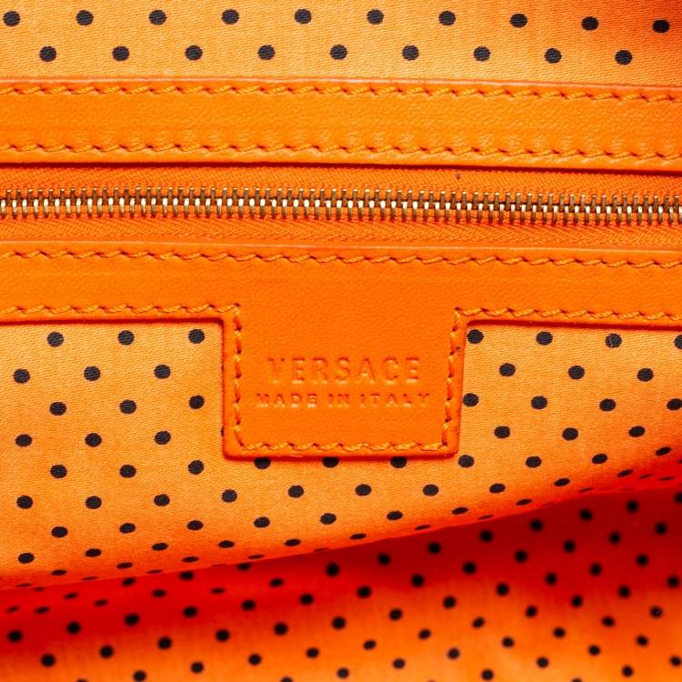 Pre Owned Versace Orange Python and Leather Front Pocket Hobo