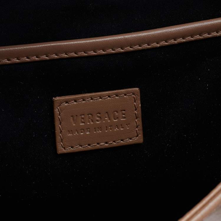 Pre Owned Versace Dark Beige Leather Small Medusa Medallion Tote