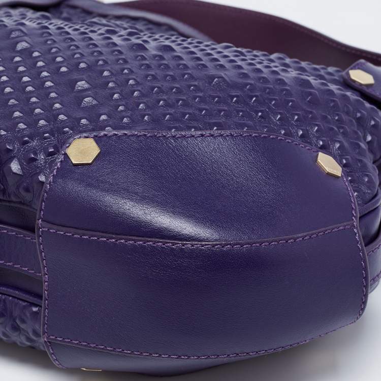 Pre Owned Versace Purple Embossed Leather Hobo