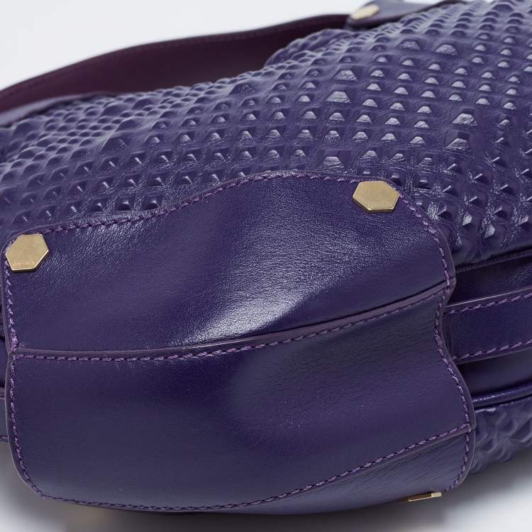 Pre Owned Versace Purple Embossed Leather Hobo