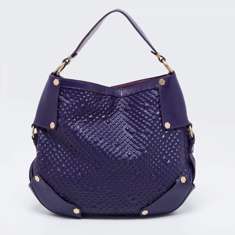 Pre Owned Versace Purple Embossed Leather Hobo