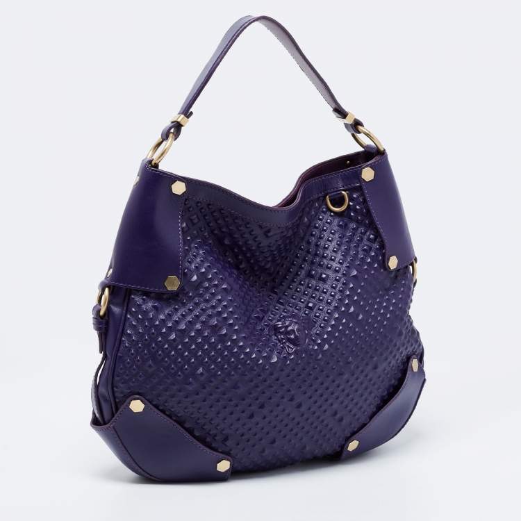 Pre Owned Versace Purple Embossed Leather Hobo