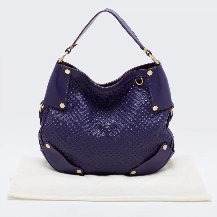 Pre Owned Versace Purple Embossed Leather Hobo