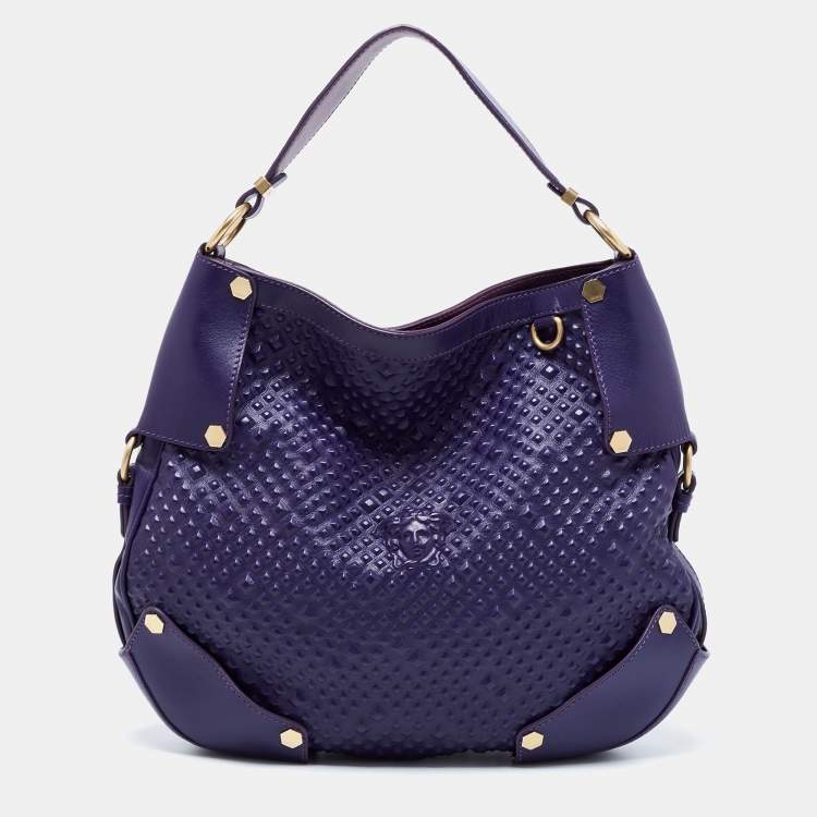 Pre Owned Versace Purple Embossed Leather Hobo