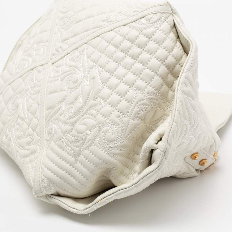 Pre Owned Versace White Quilted Leather Embroidered Barocco Shoulder Bag