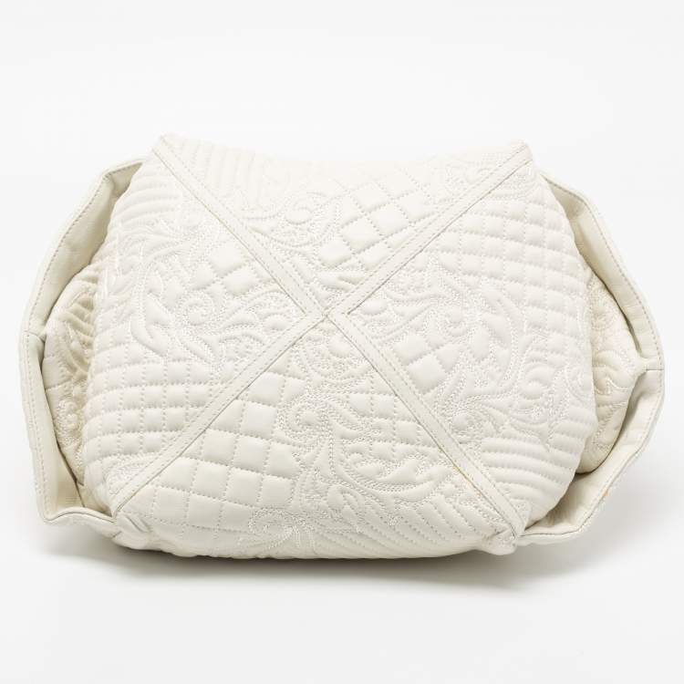 Pre Owned Versace White Quilted Leather Embroidered Barocco Shoulder Bag