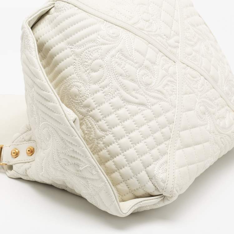 Pre Owned Versace White Quilted Leather Embroidered Barocco Shoulder Bag