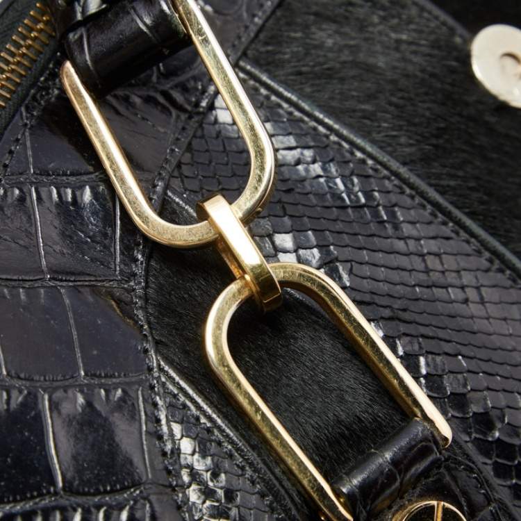 Pre Owned Versace Black Croc, Snakeskin, Calfhair and Suede Tassel Satchel
