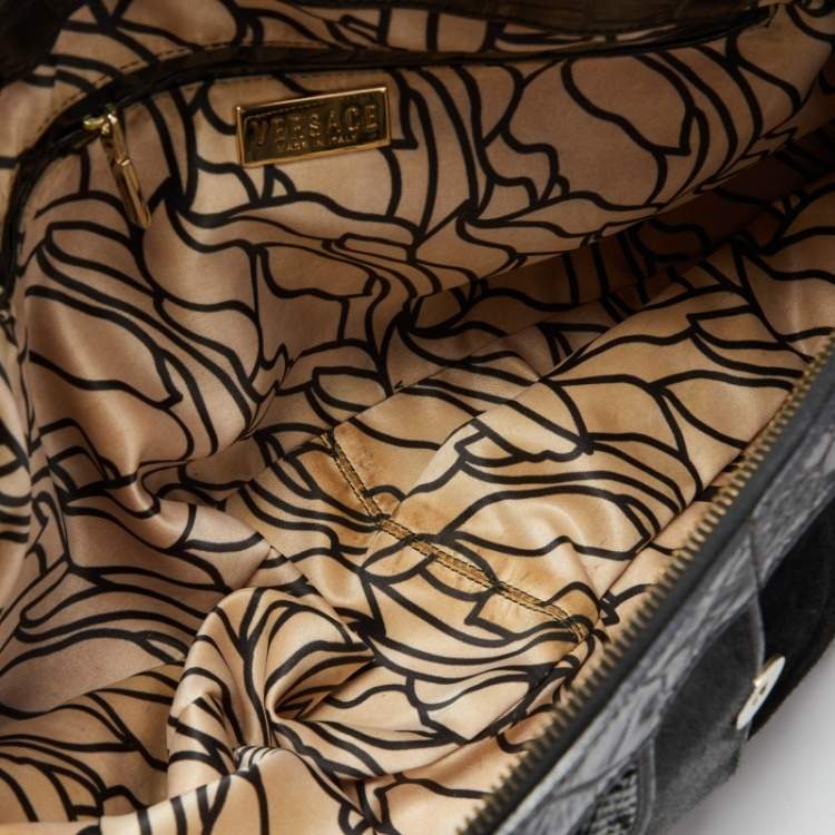 Pre Owned Versace Black Croc, Snakeskin, Calfhair and Suede Tassel Satchel