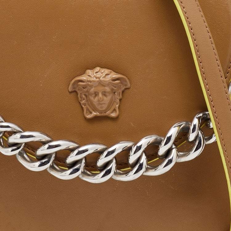 Pre Owned Versace Beige Leather Medusa Flap Shoulder Bag