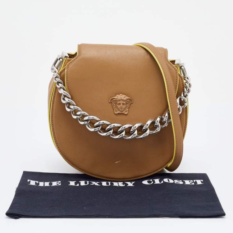 Pre Owned Versace Beige Leather Medusa Flap Shoulder Bag