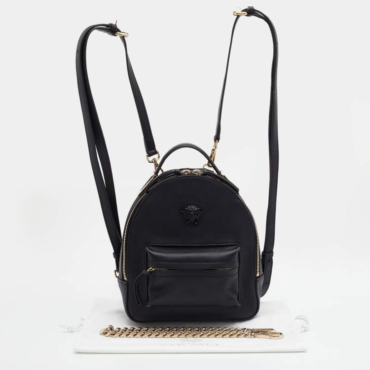 Pre Owned Versace Black Leather Mini Medusa Palazzo Backpack