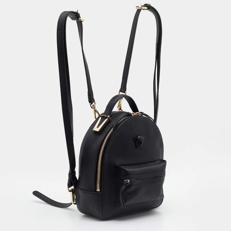 Pre Owned Versace Black Leather Mini Medusa Palazzo Backpack