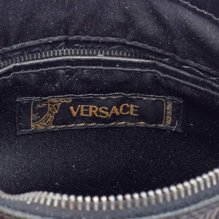 Pre Owned Versace Metallic Black Croc Embossed Leather Studded Satchel