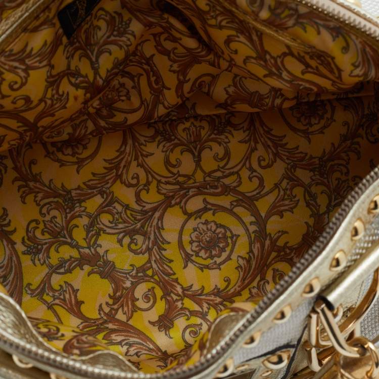 Pre Owned Versace Metallic Gold Leather And Fabric Studded Madonna Satchel