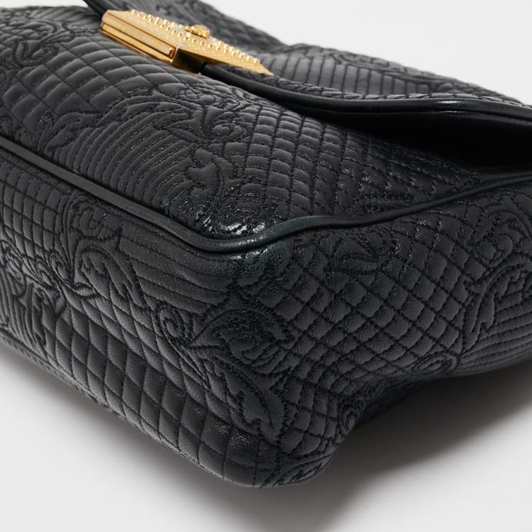 Pre Owned Versace Black Barocco Leather Flap Shoulder Bag