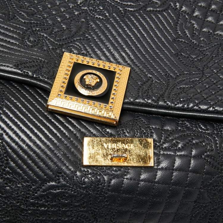 Pre Owned Versace Black Barocco Leather Flap Shoulder Bag