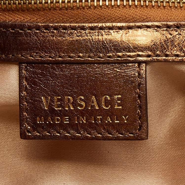 Pre Owned Versace Bronze Leather Trimmed and Calfhair Chain Shoulder Bag