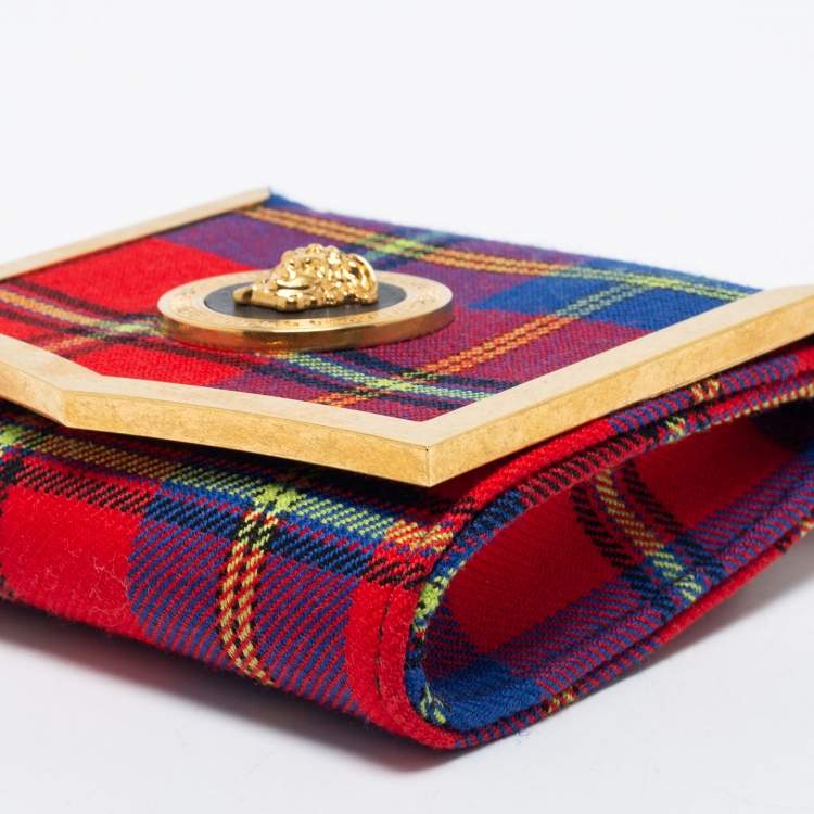 Pre Owned Versace Multicolor Check Fabric Medusa Chain Belt Bag