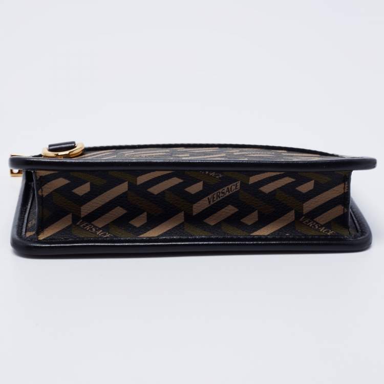 Pre Owned Versace Black Coated Canvas and Leather La Greca Clutch