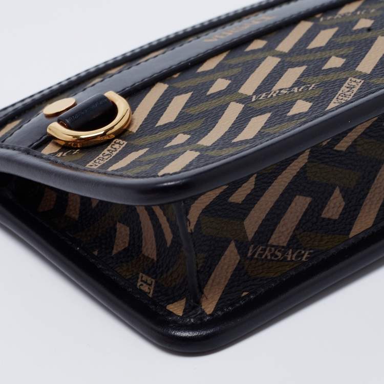 Pre Owned Versace Black Coated Canvas and Leather La Greca Clutch