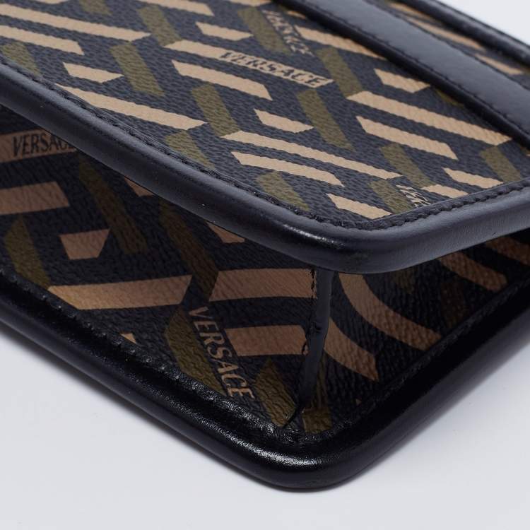 Pre Owned Versace Black Coated Canvas and Leather La Greca Clutch