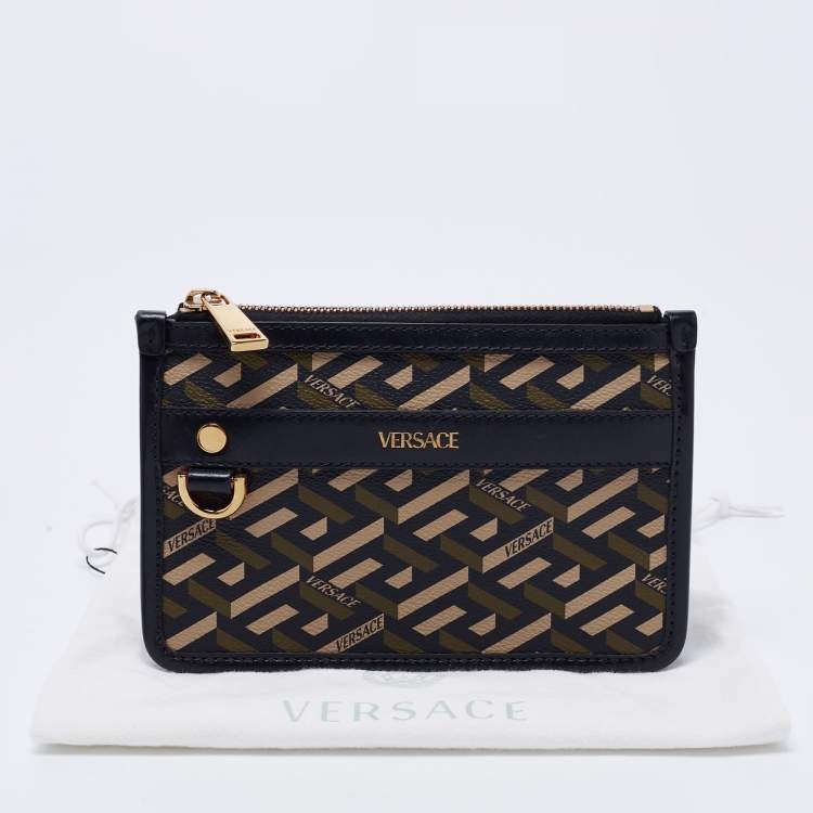 Pre Owned Versace Black Coated Canvas and Leather La Greca Clutch