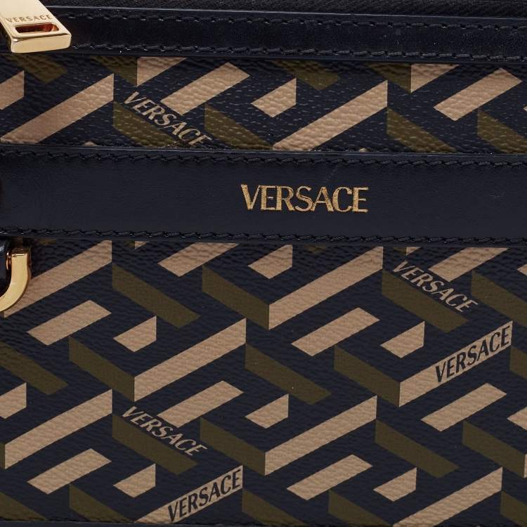 Pre Owned Versace Black Coated Canvas and Leather La Greca Clutch