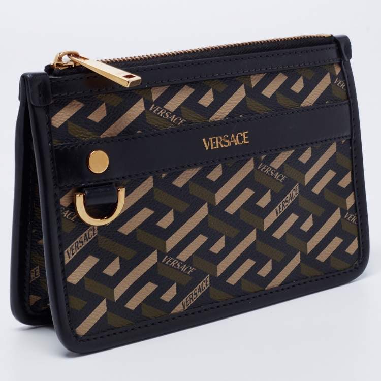 Pre Owned Versace Black Coated Canvas and Leather La Greca Clutch
