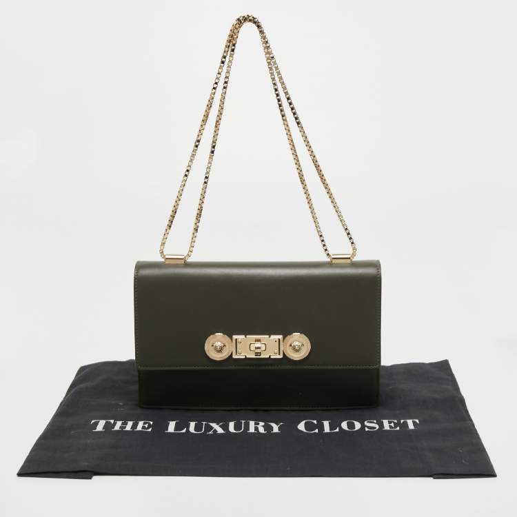 Pre Owned Versace Grey Leather Medusa Shoulder Bag