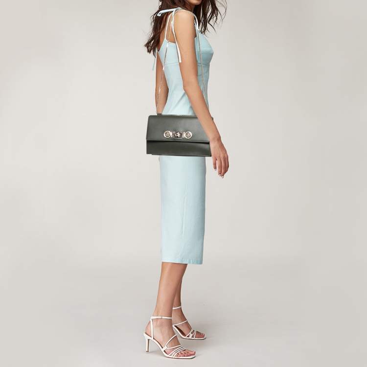 Pre Owned Versace Grey Leather Medusa Shoulder Bag