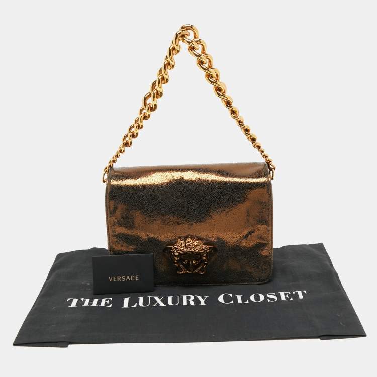 Pre Owned Versace Metallic Brown Suede and Leather Medusa Sultan Shoulder Bag